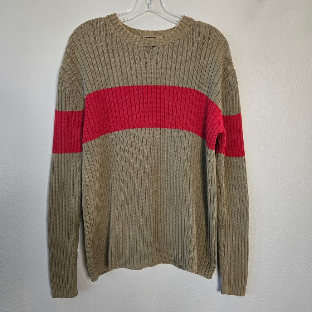 90s Grunge Bold Stripe Distressed Sweater Men's Medium Pullover Knit Structure
